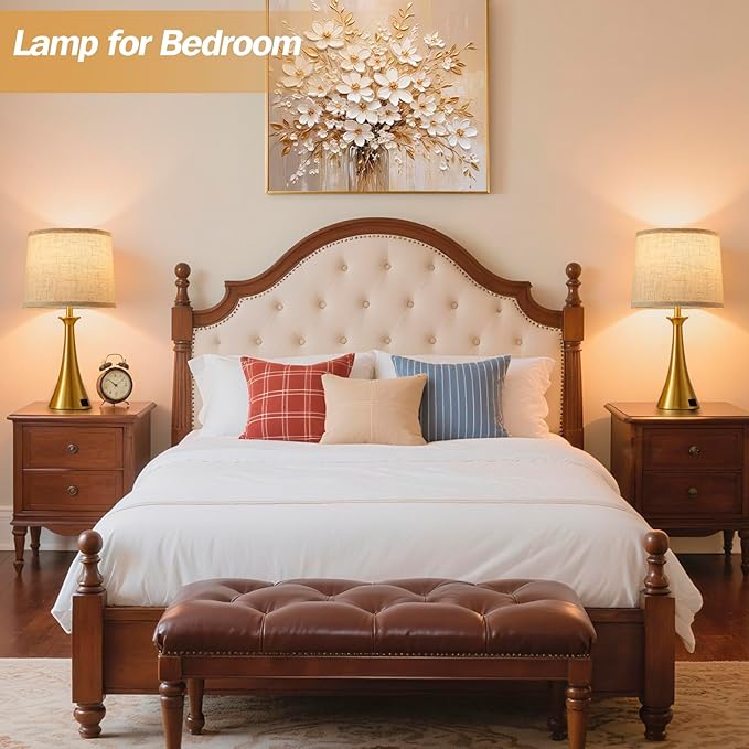 Touch Lamp for Living Room Bedroom, 21" Table Lamps Set of 2 with USB C+A Ports, Touch Bedside Lamps for Nightstand with 3 Way Dimmable, 2 LED Bulbs Included, Gold