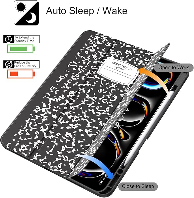 Soke Case for New iPad Pro 13 Inch (M5/M4, 2025/2024 Release), with Pencil Holder Trifold Stand Shockproof [Support Apple Pencil Charging + Auto Wake/Sleep], Soft TPU Back Cover, Book Black