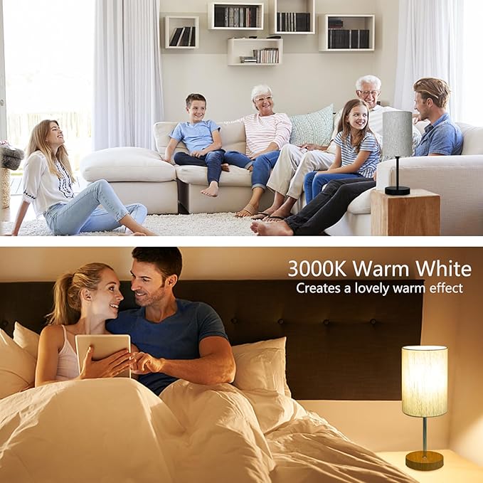 RISLG 2 Pack Small Table Lamps, Bedside Lamps for Nightstand with Wire Switch, Modern Minimalist Desk Lamp with Linen Fabric Shade for Dorm Kids Room Living Room Office Bedroom, Bulb Included-L