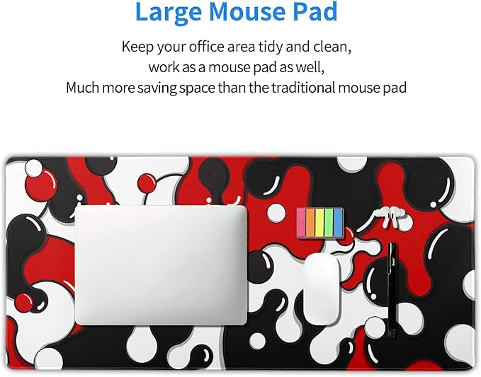 Red Black White Mouse Pad Anime Cool Geometric Japanese Extended Desk Mat 90X40 CM Non-Slip Rubber Base Stitched Edge Large XXL Mousepad for Gaming Laptop Computer Desktop 35.4×15.7 Inch