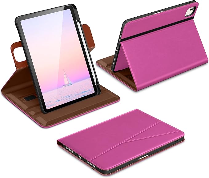 DTTO for iPad Air 11 inch Case M4 / M3 / M2 (2026/2025/2024), iPad Air 5th / 4th Gen (2022/2020), 360 Degree Rotating Premium Leather Folio Stand Cover with Pencil Holder, Rose Red