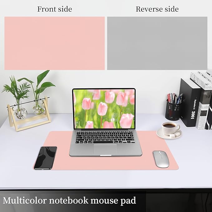 Bloss Pink Leather Desk Mat Protector,Office Desks Mats,Laptop Waterproof Desk Pads,Desks Protector Mats,Cute Computer Mouse Mats,Dual-Side Writing Pads for Office/Home.23.6"x 13.8"