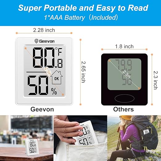 Geevon Indoor Thermometer Room Temperature Monitor,3 Pack Temperature Humidity Gauge Thermometer Hygrometer with Battery for Home, Office, Greenhouse, White