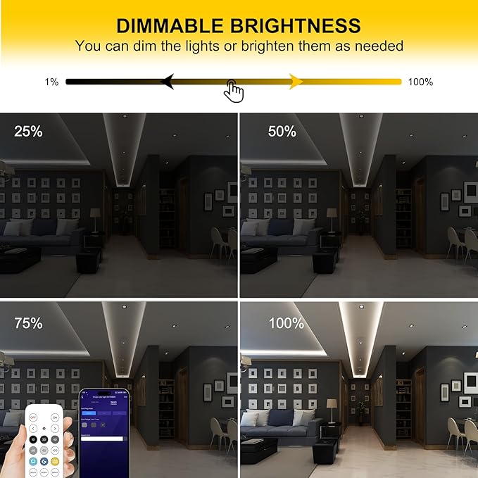 Pandery COB LED Strip Lights Cool White,24V Dimmable led Light Strip KIT with Remote and app Control,6000K 25FT/7.5m 8mmwide Ra>90 Cuttable Flexible Strip Lights for Bedroom,Wardrobe,Cabinet