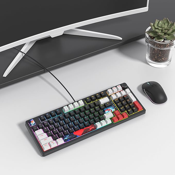 Wired Creamy Gaming Keyboard with Number Pad, 96% Hot-swappable Mechanical Keyboard, Full Layout Custom Keyboard Gasket Mounted with Red Switch Knob Control(Black)