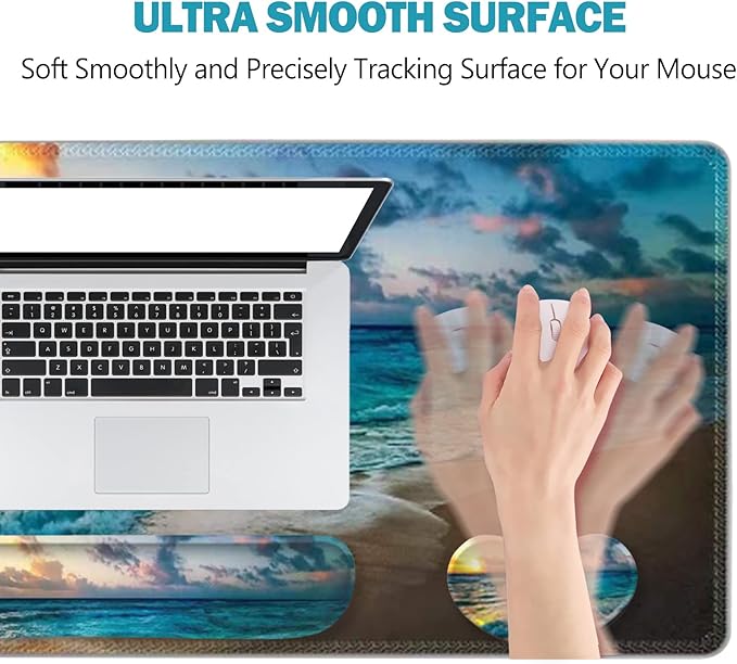 ToLuLu Extended Gaming Mouse Pad, Memory Foam Ergonomic Keyboard Mouse Wrist Rest Support Set, Large Desk Mat with Stitched Edges, Non-Slip Base Mousepad for Home Office Game and Study, Sunset