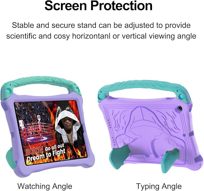 Dteck for iPad Air 3rd Generation and iPad Pro Case 10.5" 2019/2017 Release, Cute Boxing Shockproof Hard Case with Handle/Kickstand/Shoulder Strap, Protective Lightweight Kids-Friendly Cover, Purple