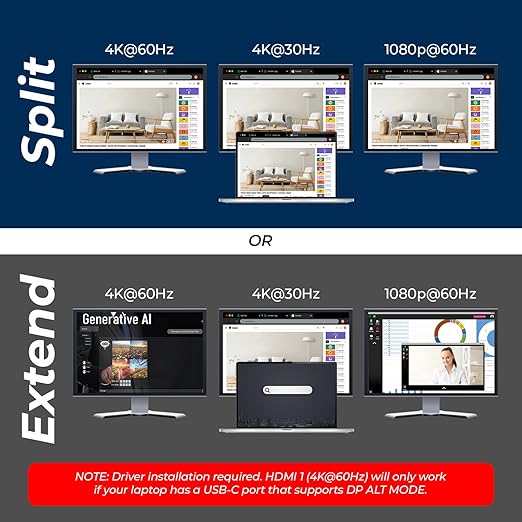OREI SplitXtend USB C Docking Station Triple Monitor with 3xHDMI Ports, Thunderbolt 4 Dock, HDMI DisplayPort Hub, Dual Monitor HDMI Adapter Extend, USB C Splitter, 100W PD, SD Card Reader, 4K Output