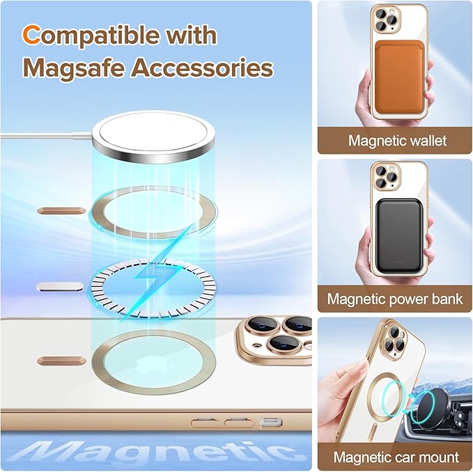 Hython Magnetic Clear for iPhone 11 Pro Max Case with Camera Lens Protector [Compatible with MagSafe] Plating Edge Slim Soft TPU Cover Protective Phone Case for iPhone 11 Pro Max, Matte Desert Brown
