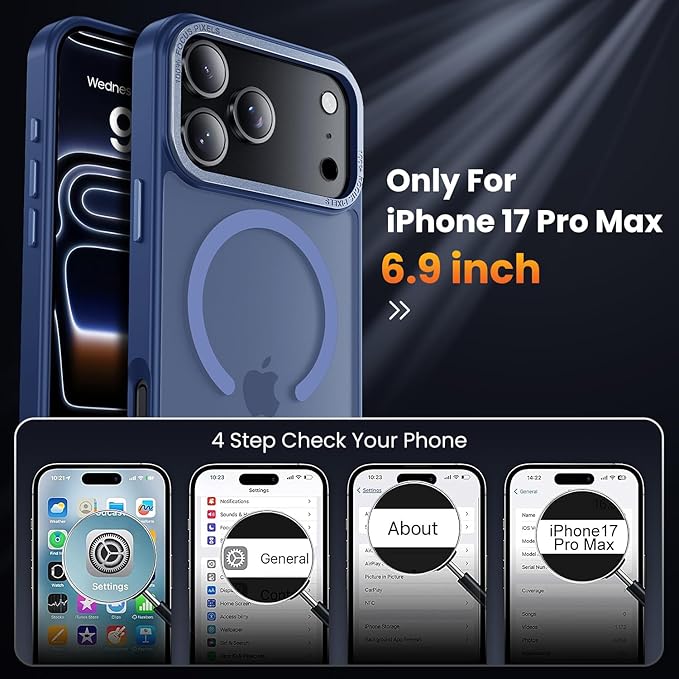 for iPhone 17 Pro Max Case with 2X Screen Protectors [Compatible with MagSafe] Military Grade Drop Protection Skin Feeling Cover Shockproof Slim Fit iPhone 17 Pro Max Phone Case 6.9 inch,Blue