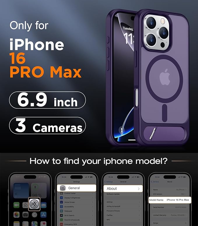 Magnetic Compatible with iPhone 16 Pro Max Case, [Built-in Invisible Kickstand][Compatible with MagSafe] [Military Grade Shockproof] Slim Translucent Matte Phone Case for iPhone 16 Pro Max 6.9"