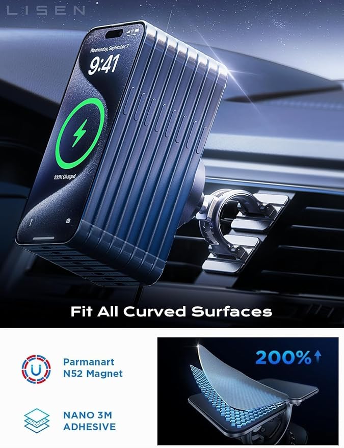LISEN for 15W MagSafe Car Mount Charger,Magnetic Wireless Car Charger for iPhone 17 Pro Max Accessories,Magnetic Phone Holder for iPhone 17-12,Samsung,Pixel 9,Jeep Ford F150 Accessories,Gifts