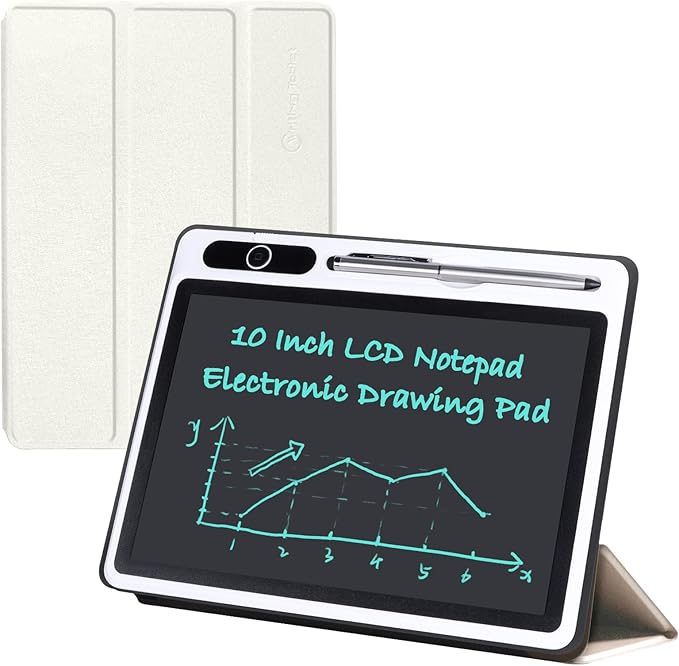 10 inch LCD Writing Tablet Electronic Handwriting Pad Doodle Board with Leather Protective Case for Adults at Home Office Bussiness (OffWhite)