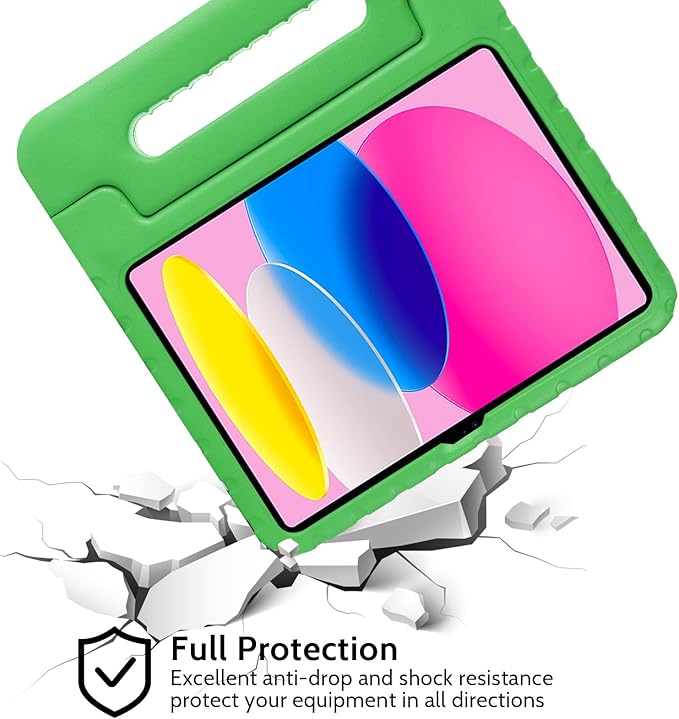 Dteck Kids Case for iPad 10th Gen 10.9" with Pencil Holder, Shockproof Rugged EVA Handle Stand Child Proof Case, Green