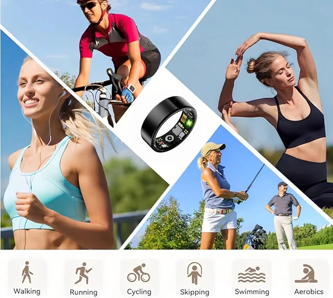 Smart Health Ring, Fitness Tracker with Heart Rate, Blood Oxygen, Blood Pressure, Sleep & Step Monitoring, Waterproof, Compatible with iOS & Android, No Subscription Required (Black, 13)