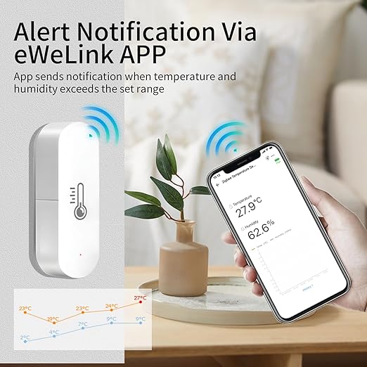 Zigbee Temperature Sensor, Humidity Sensor Thermometer for House, Compatible with Alexa & Google Assistant, eWeLink APP for Remote Monitoring and Home Automation, ZigBee 3.0 Hub Required