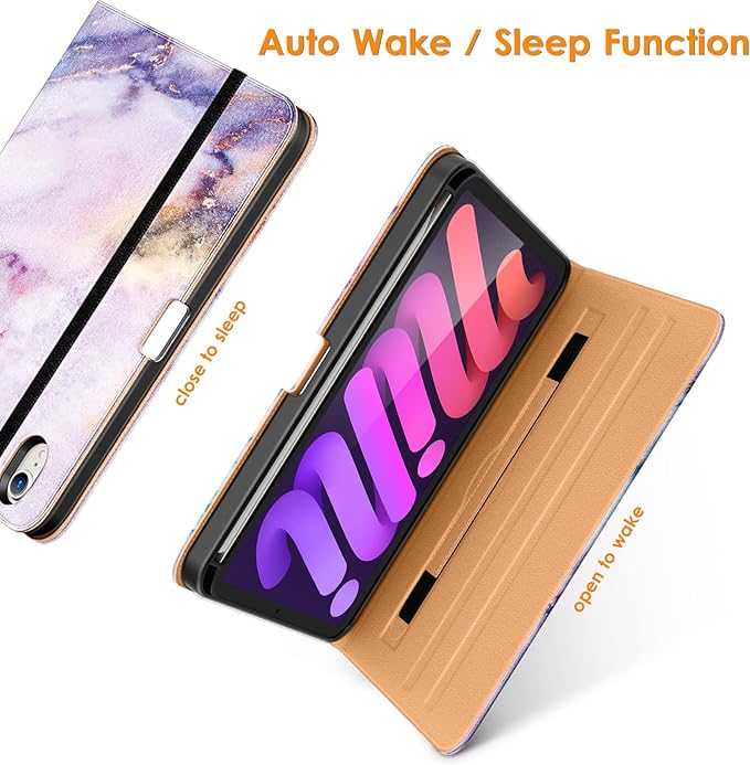 DTTO for iPad mini 7th (A17 Pro) 2024/iPad Mini 6th Generation Case 2021 8.3 Inch, Premium Leather Business Folio Stand Cover for Mini 7/6 with Pencil Holder-Multiple Viewing Angles, Marble Pink