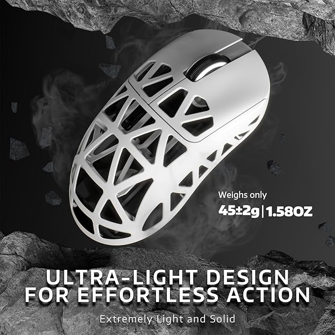 ATTACK SHARK R2PRO 45g Superlight Magnesium Alloy Mouse, PixArt PAW3950 Sensor, 42000DPI, 8000Hz Wireless Polling Rate, 2.4G/BT/Wired Gaming Mouse, Programmable Mice with Coiled Cable, PC/Mac, White
