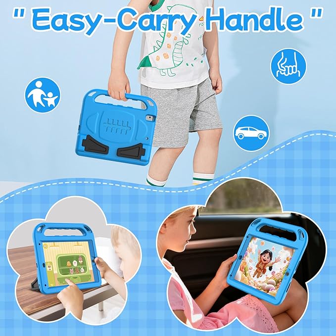 BMOUO Kids Case for iPad 6th/5th Generation (iPad 9.7-inch, 2017/2018), iPad 9.7/Air 2 Cas e with Screen Protector, Shockproof Handle Stand iPad 6th 5th Generation Case for Kids, Blue