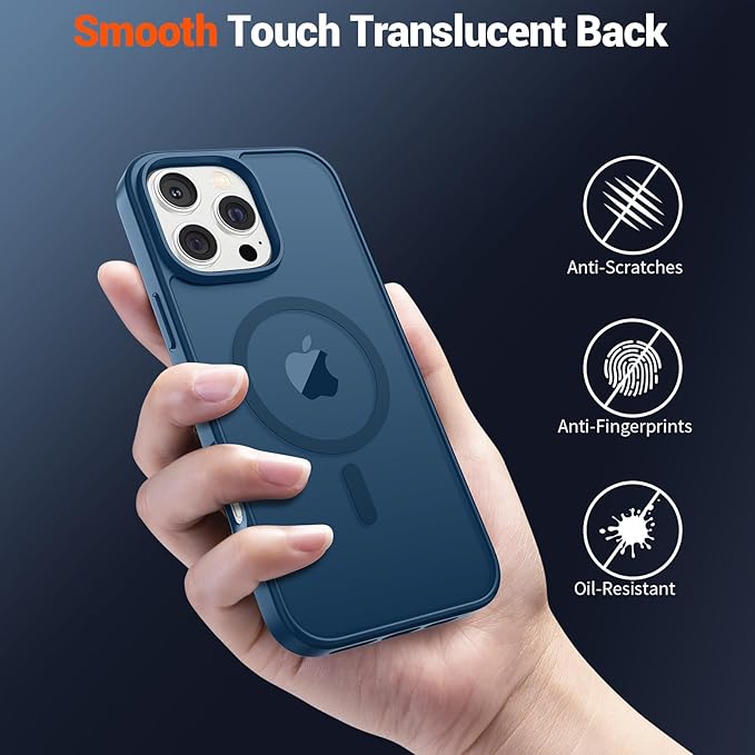 SUPFINE Magnetic for iPhone 16 Pro Max Case (Compatible with MagSafe) (Military Grade Drop Protection) Translucent Matte Shockproof with Anti-Fingerprint Phone Case,Deep Blue