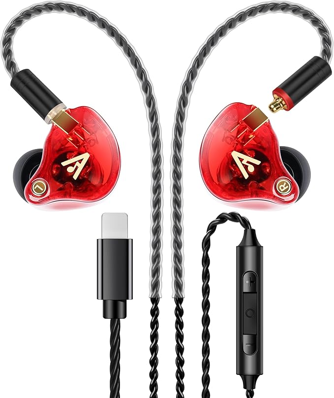 Vibes 202ML Wired Earbuds - HiFi in Ear Headphones for iPhone 5–14, Noise Isolating Ear Buds w/ Mic - Clear Sound, Deep Bass, Comfort-Fit Earphones - MMCX–LTN, Silver Plated Cord, Carrying Case