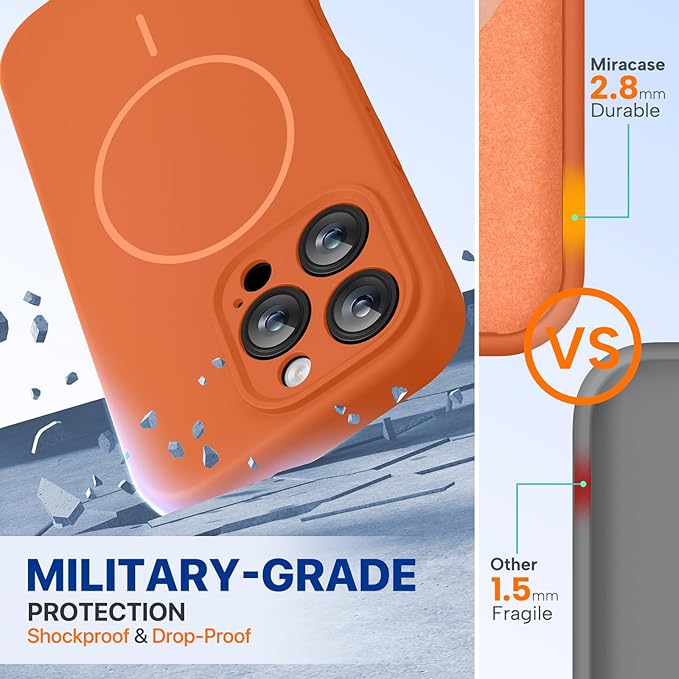 Miracase Magnetic for iPhone 16 Pro Max Case, [Soft Anti-Scratch Microfiber Lining], Compatible with MagSafe, Liquid Silicone Case Shockproof Drop Protection Phone Case for 16 ProMax,Orange