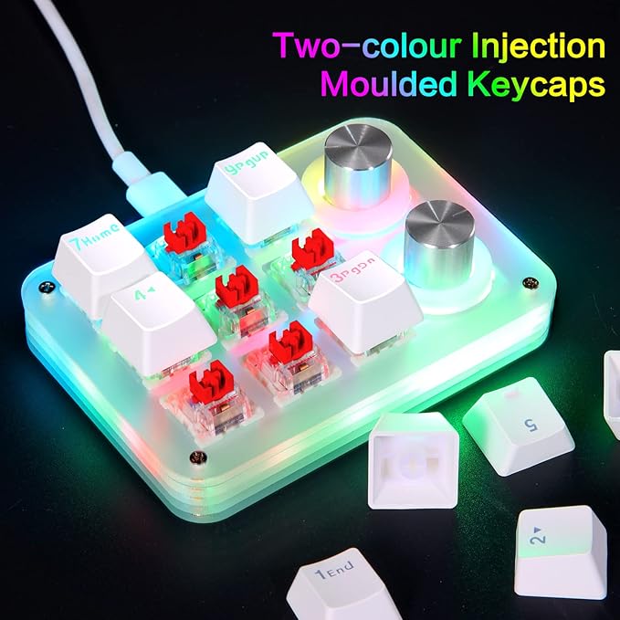 Koolertron 9-Key Mechanical Numpad with 2 Programmable Knobs, LED Backlit Macro Gaming Keyboard, Fully Customizable Numeric Keypad for PC