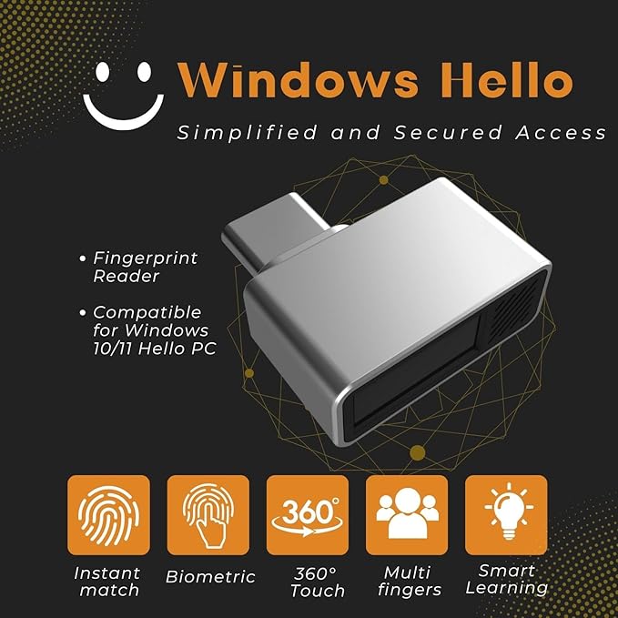 TNP Nano USB C Fingerprint Reader for Windows 10/11 Hello - USB Type C Security Key Biometric Scanner Sensor Dongle Module for Instant Access, Password-Free Login, Sign-in, Lock, Unlock PC & Laptops
