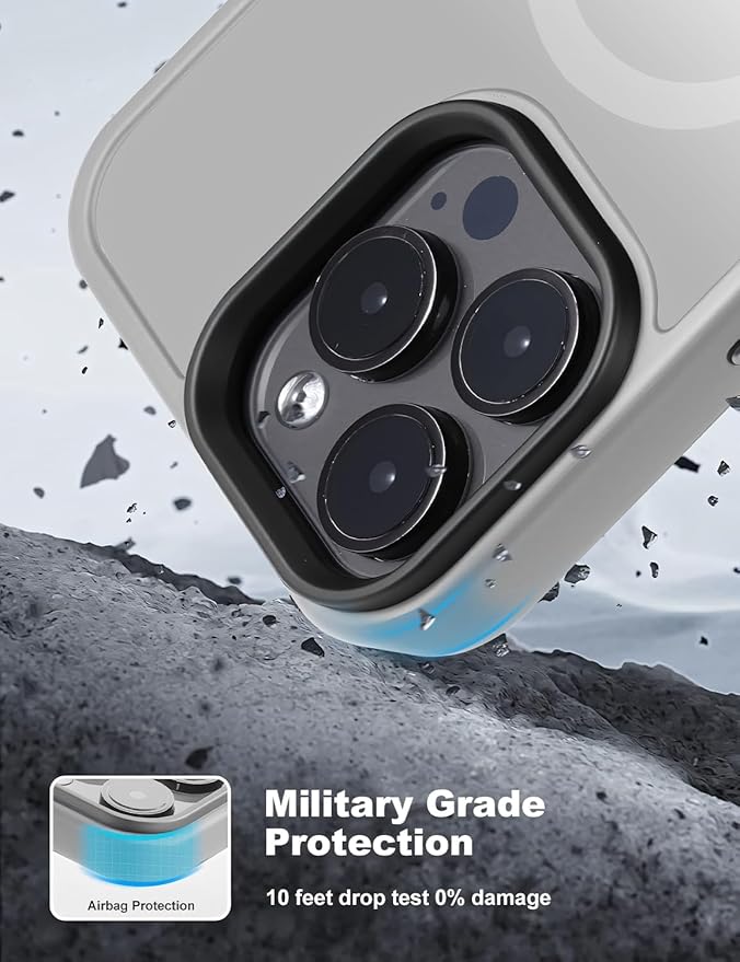 Tigowos Compatible with iPhone 15 Pro Max case Fits MagSafe 10FT Drop Resistant Matte Skin Feeling Shockproof Back Cover Fits iPhone 15 Pro Max Phone Cases，Grey