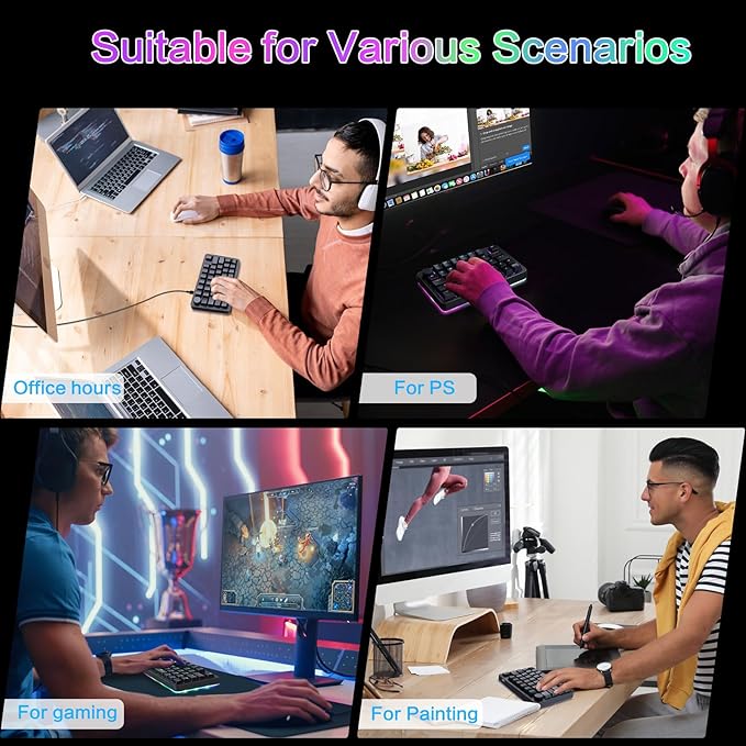 Koolertron Single-Handed Macro Mechanical Keyboard, RGB LED Backlit Portable Mini One-Handed Mechanical Gaming Keypad 39 Fully Programmable Keys (39 Keyboard Black)