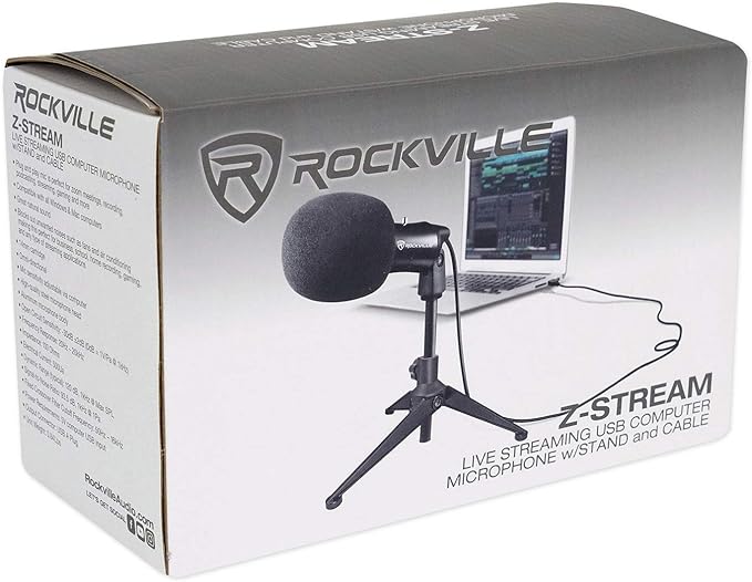 Rockville Z-Stream USB Condenser Microphone, 14mm Cartridge, Plug-and-Play, Omnidirectional, Noise Filter, Adjustable Sensitivity, for Podcasting, Gaming, YouTube