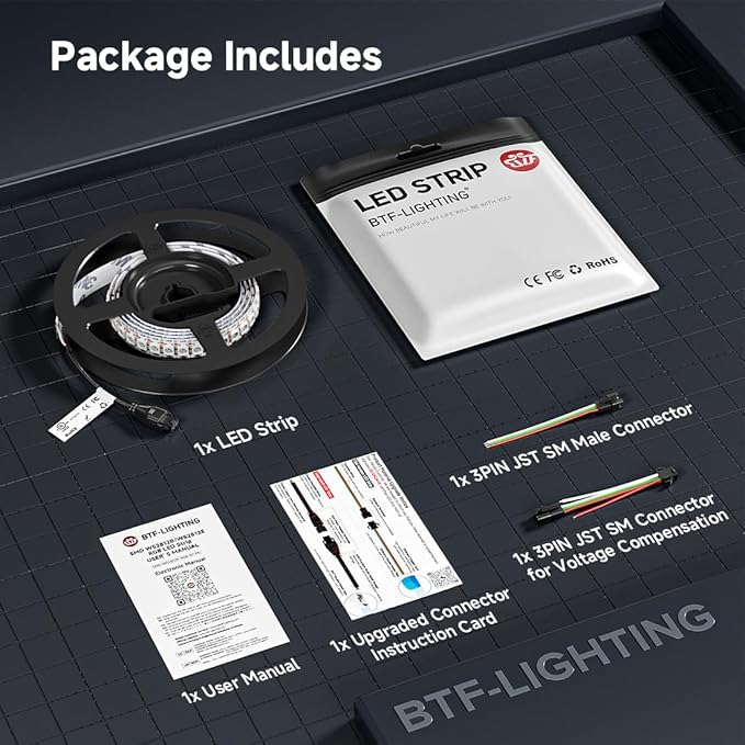 BTF-LIGHTING WS2812B IC RGB LED Strip,UL Listed,Pure Gold Wires,DC5V 3.28FT 144LED 5050SMD,Individually Addressable,Flexible for DIY Chasing Full Color Project,IP67(No Adapter or Controller)
