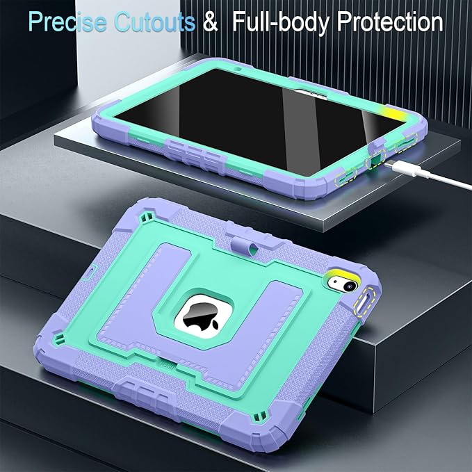 for iPad 11 Inch (A16) 11th /10th Generation 10.9 Inch iPad Case 10th Generation with Shoulder Strap,Heavy Duty Shockproof Cover for i Pad 11th/10th Gen,Purple Green