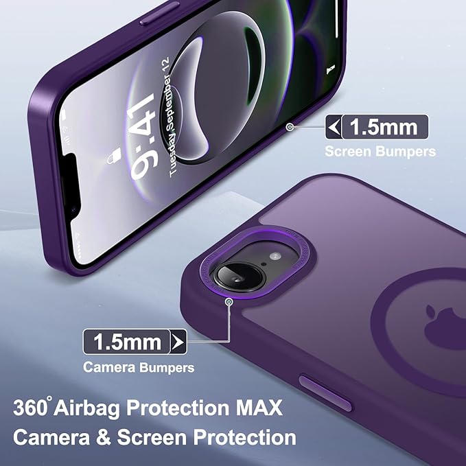 Newfuture Designed for iPhone 17e Case & iPhone 16e Case with Magnetic [13 FT Military Drop Protection] [Compatible with Magsafe] Translucent Shockproof with Anti-Fingerprint Phone Case, Deep Purple