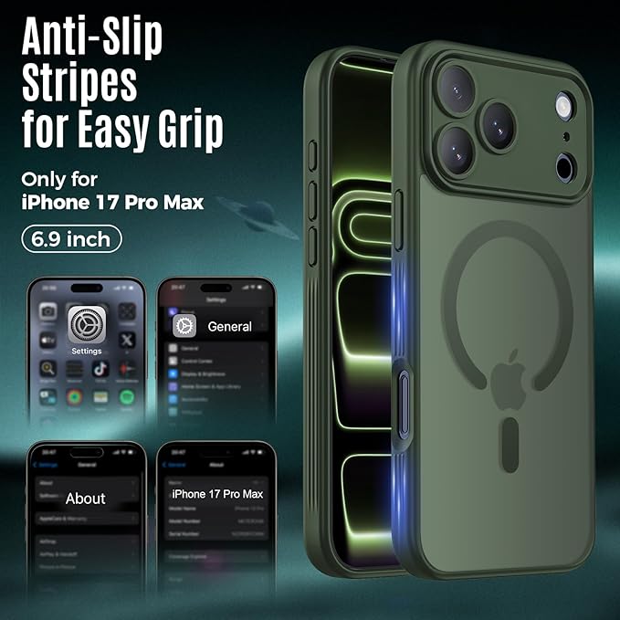 Symcele Designed for iPhone 17 Pro Max Case, Compatible with MagSafe, [Camera Protection] [15FT Military Drop Protection] Shockproof Translucent Matte Anti-Slip Phone Case, 6.9", Alpine Green