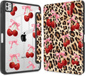 May Chen for iPad Pro 13 Inch Case M5 2025 / M4 2024, Built Pencil Holder & Clear Transparent Print Back Shell Slim Stand Shockproof Tablet Cover, Auto Wake/Sleep, Cherry & Cheetah