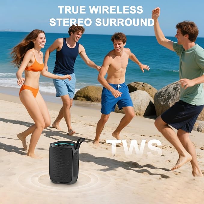 PEICHENG Speaker, Portable Wireless Speaker Waterproof IPX5 Bluetooth 5.3 Speakers Loud Stereo Sound with LED Light TWS Speakers Suitable for Travel, Home and Outdoor Travel, Black(06A)