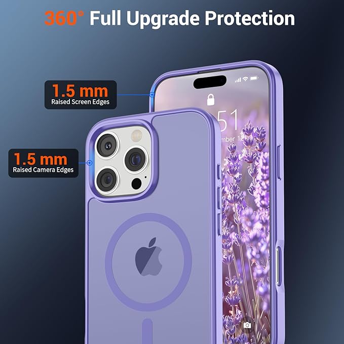 SUPFINE Magnetic for iPhone 16 Pro Max Case (Compatible with MagSafe) (Military Grade Drop Protection) Slim Translucent Matte Shockproof with Anti-Fingerprint Phone Case,Purple
