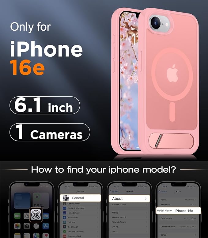 Magnetic Compatible with iPhone 16E Case, [Built-in Invisible Kickstand][Compatible with MagSafe][Military Grade Shockproof] Slim Translucent Matte Case for iPhone 16E 6.1" 2025