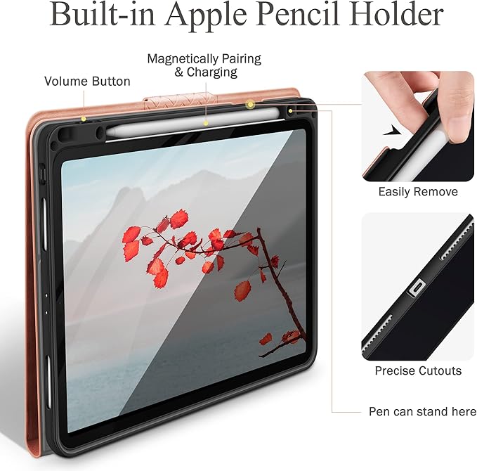 auaua Case for iPad Pro 12.9 6th/5th/4th/3rd Generation 2022/2021/2020/2018, Slim Durable Leather Stand Cover with Pencil Holder, Auto Sleep/Wake (Pink)