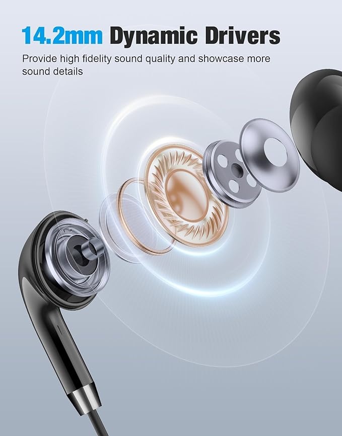 USB C Headphones for Samsung S26 Ultra S25, Wired Earbuds USB C, Type C Headphones Wired [Clear Mic] Noise Cancelling HiFi Ear Buds Pods for iPhone 17 16 15, Android/School/Travel [Black] 2 Pack