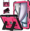 Kids Friendly Case for iPad Air 13 Inch M4 M3 M2 2026/2025/2024 Case with Pencil Holder & Shoulder Strap, Military Grade Shockproof Kickstand Hard Shell Protective Cover,Black+Rose