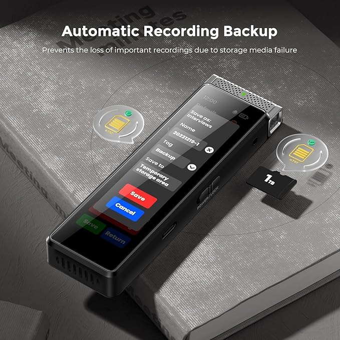 8GB Digital Voice Recorder with Playback, Innioasis R1 Full Touchscreen Voice Recorder with Bluetooth, Voice Activated Sound Audio Recorder Device with Mic Silver