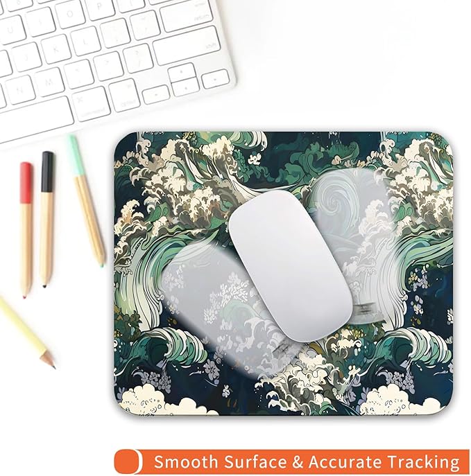 Square Mouse Pad Japanese Art,Personalized Premium-Textured Custom Mouse Mat Design,Washable Mousepad Lycra Cloth,Non-Slip Rubber Base Computer Mouse Pads for Wireless Mouse