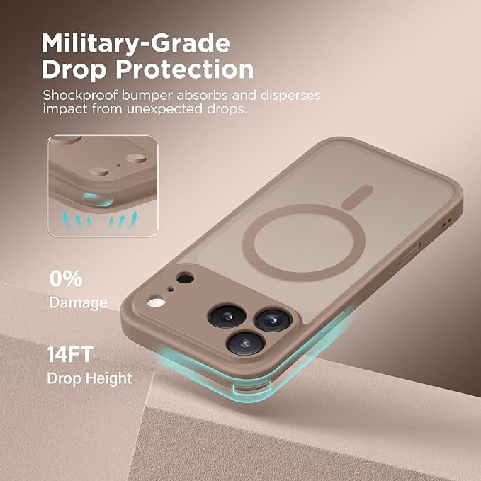 CAPRARO Magnetic for iPhone 17 Pro Case, Upgraded [Full Camera Protection] [Compatible with MagSafe] Protective Translucent Matte Women Girl Phone Case Cover, Withered Brown