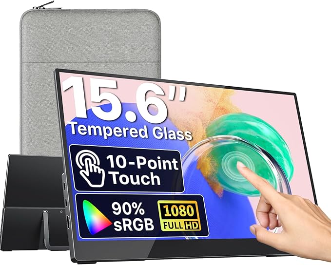 VisionOwl Portable Monitor for Laptop, IPS USB-C HDMI Travel Second Monitor for MacBook Pro Air, PC, PS5, Xbox, Portable Second Screen, Built-in Kickstand, Speakers, VESA Mountable, 15.6