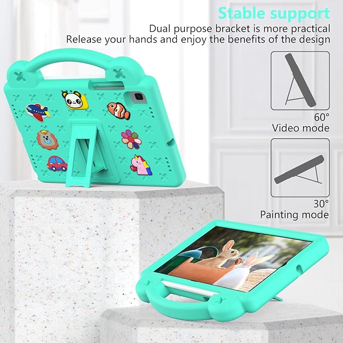 AKABEILA Compatible with Samsung Galaxy Tab A7 10.4 (2020/2022)/Tab S6 10.5(2019)/Tab S5e 10.5 inch(2019)/Tab S6 Lite 2020/2022 10.4 Tablet Case, Kids Case with Shoulder Strap & Pen Tray Mint Green