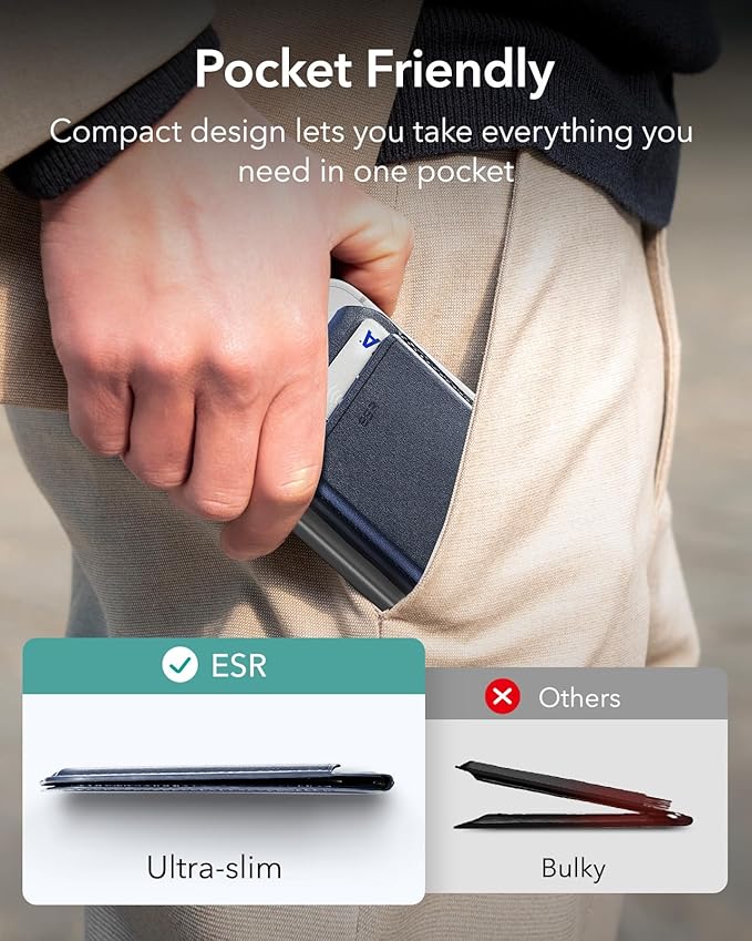 ESR for MagSafe Wallet with Stand, RFID Blocking, MagSafe Ring Included, 5 Cards Holder for Phone Case, Slim Magnetic Wallet for iPhone 17e/17/16/15/14/13/12 (Not for mini), Selected Samsung, Blue