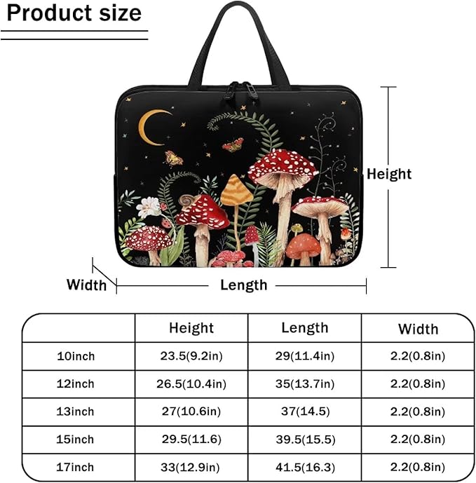 17 Inch Mushroom Laptop Sleeve, Protective Tablet Case with Handle, Shockproof Computer Bag Carrying Case Portable Notebook Cover Messenger Briefcase for Travel/Business/School/Men/Women