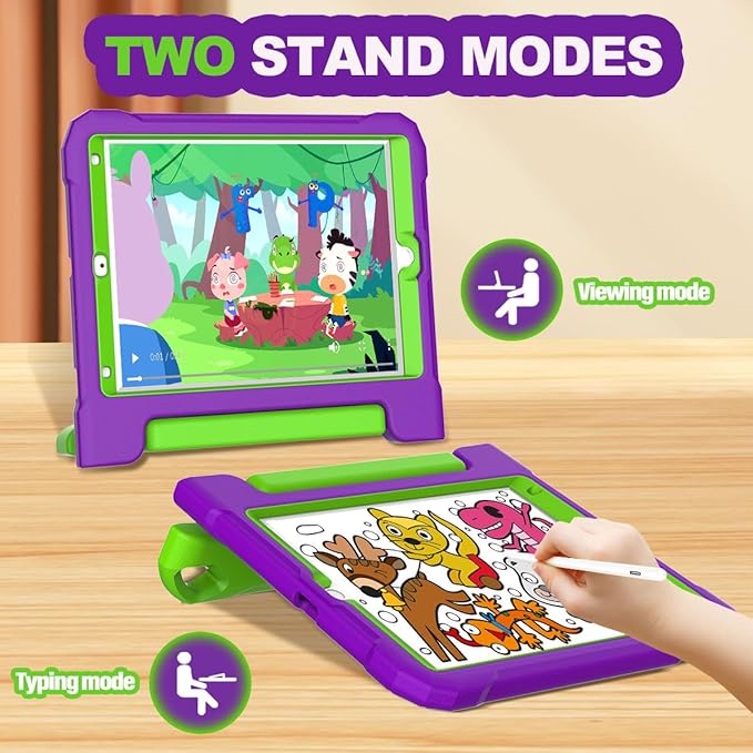 YIHE Kids Case for iPad 10.2 Inch 9th/8th/7th Generation 2021/2020/2019, iPad Pro 10.5 & iPad Air 3, Shockproof Handle Stand Kids Case with Screen Protector for iPad 10.2/10.5 Inch, Purple&Green